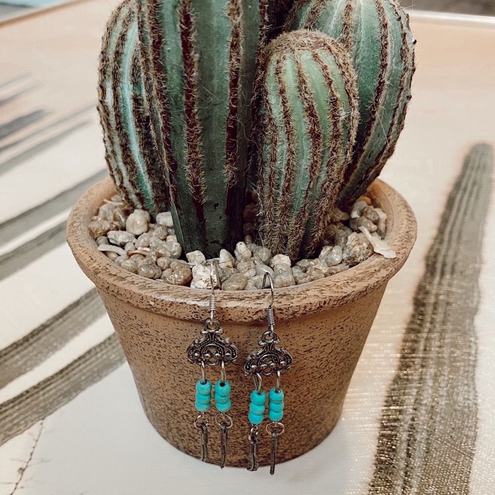 Turquoise and silver dangle earrings